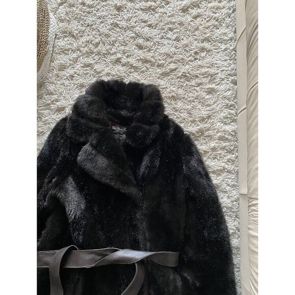 Vintage Coat Ilda-Marie Frocks Faux Fur Belted Chocolate Brown Medium Mid Length - Picture 3 of 13